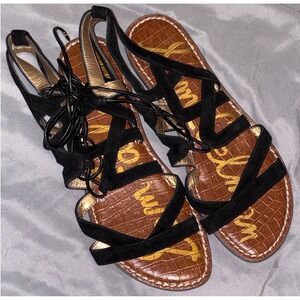 Sam Edelman Greta‎ Black Suede Lace-Up Gladiator Flat Sandals, Size 9